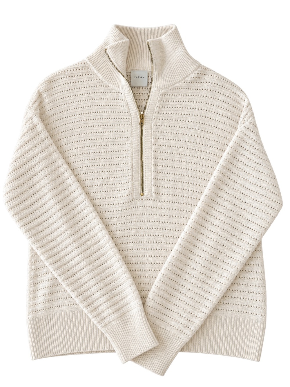 Varley Cream Half-Zip Eyelet Knit Pullover